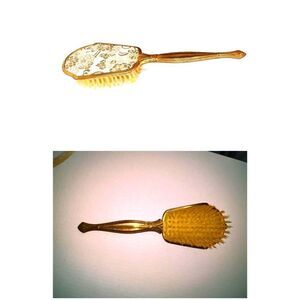 Vintage Brass Gold Hairbrush Floral Fabric Decor Removable Brush Head‎